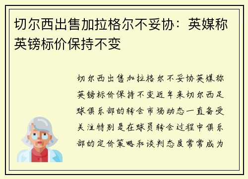 切尔西出售加拉格尔不妥协：英媒称英镑标价保持不变